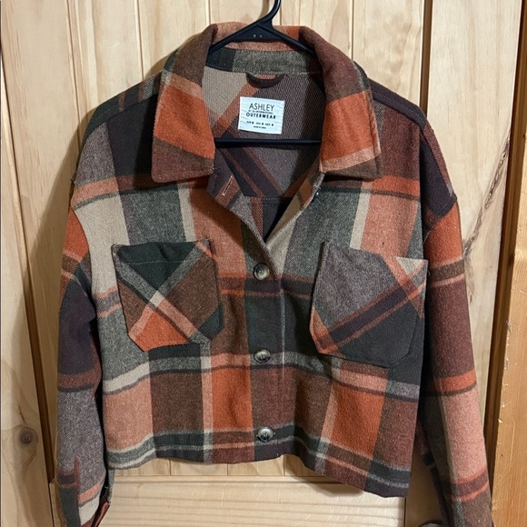 Ashley By 26 International Jackets & Blazers - Ashley By 26 International Women's Plaid Utility Jacket - Orange, Green, Brown